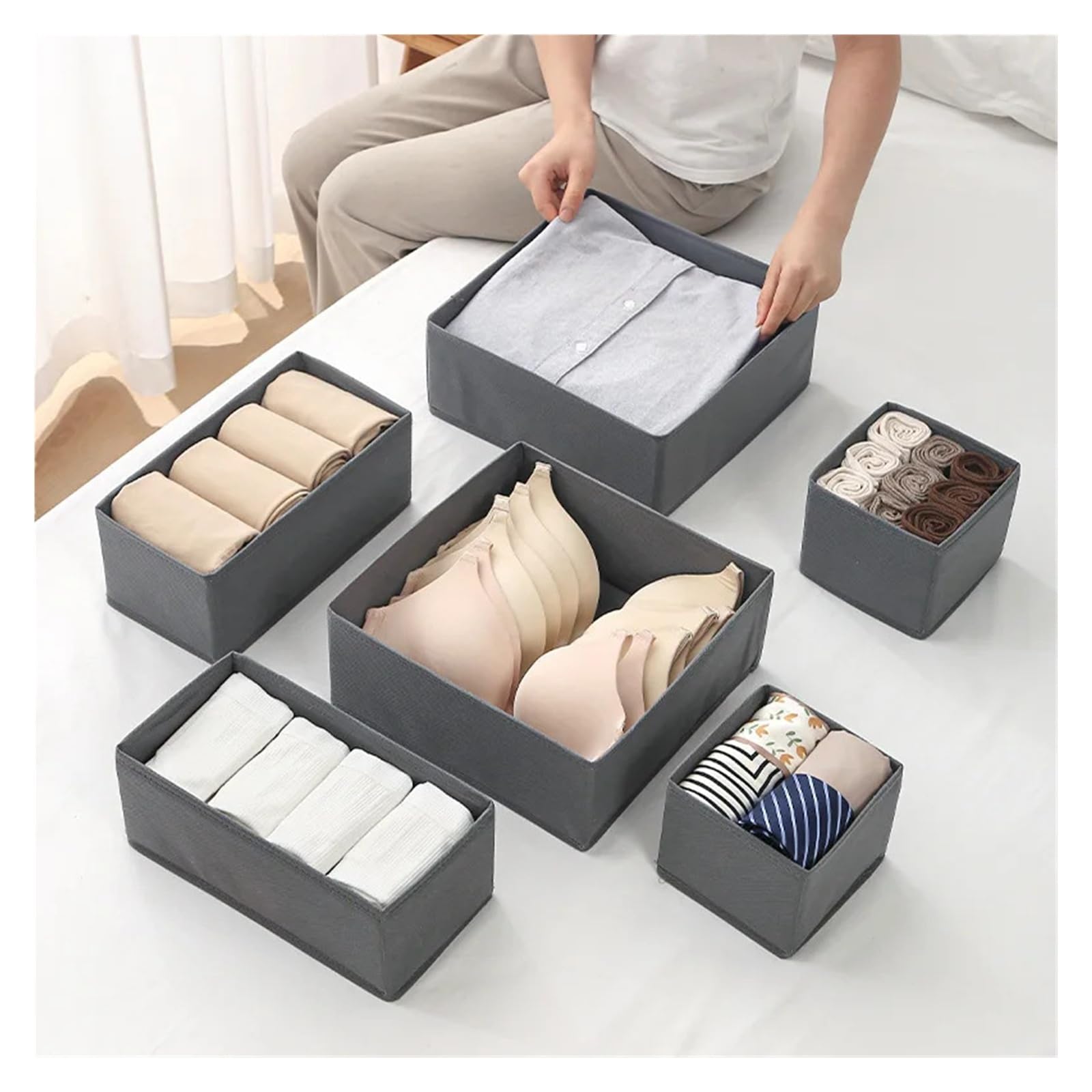 Schubladen-Organizer, Kleidung, Unterwäsche, Kleiderschrank-Organizer, Trennwände, Stoff, faltbar, Kommode, Schrank, Aufbewahrungskörbe for Socken/BHs/Krawatten(3 pcs set)