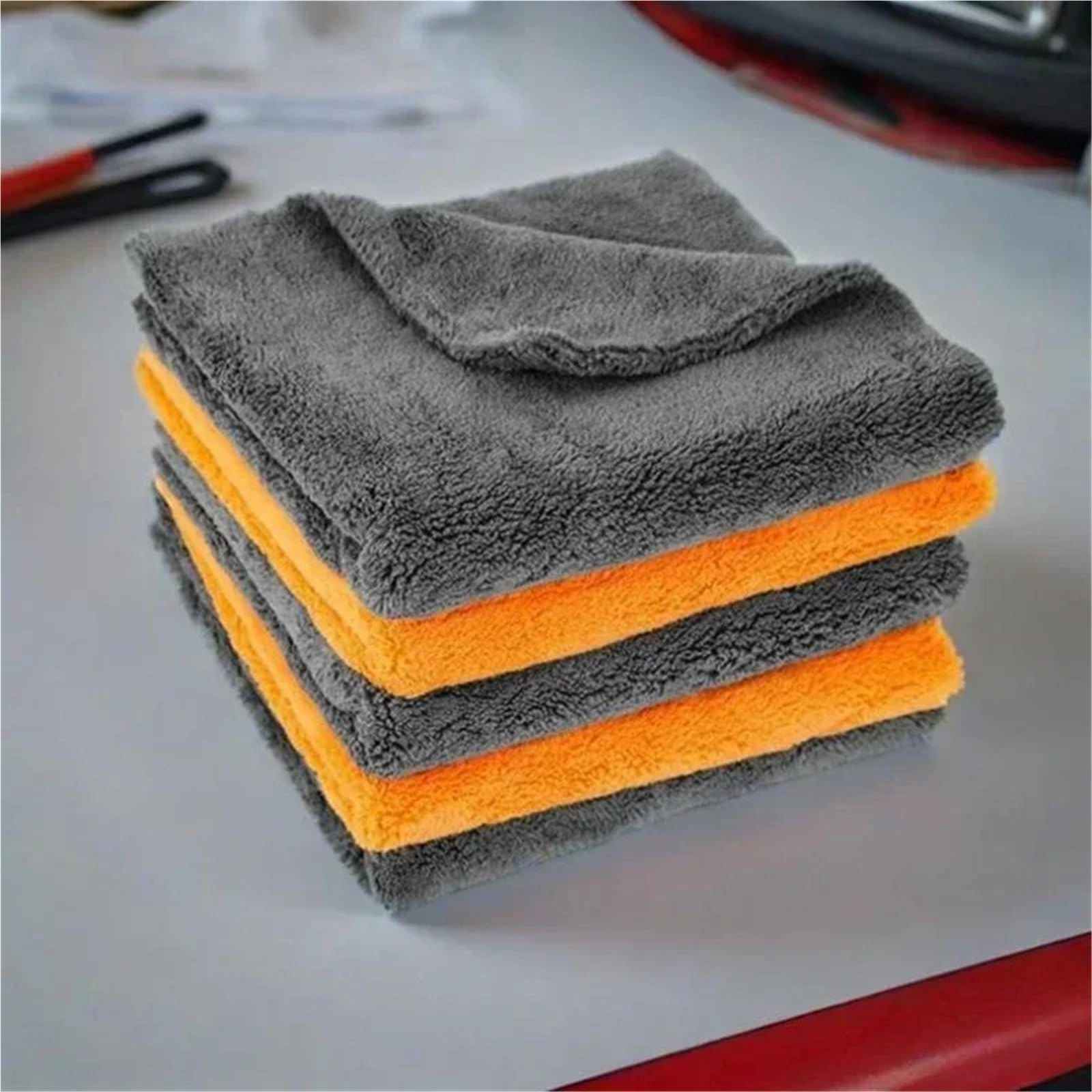Toallas gruesas de microfibra para coche, felpa suave, superabsorbentes, sin bordes, para lavado de coche, toallas de secado (naranja, 9 piezas)