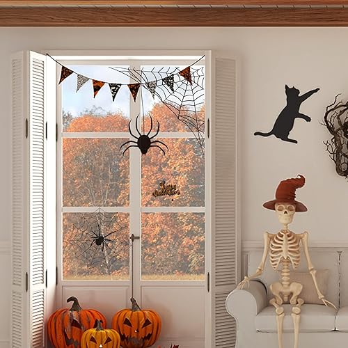 Miniatura 6 de Adhesivos de pared de Halloween, diseño de telaraña, decoración decorativa para ventana, casa embrujada, decoración de fiesta, arte de pared de PVC,