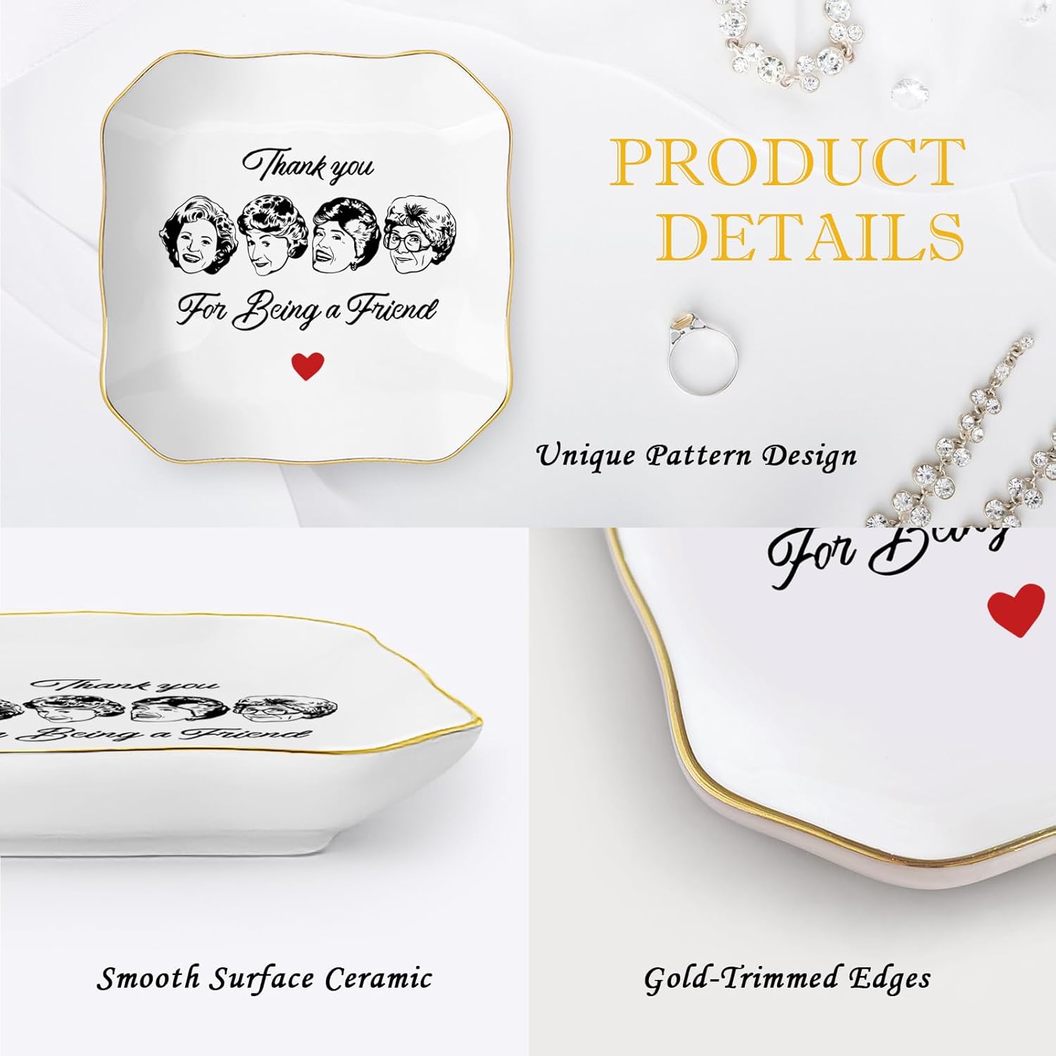 Friend Gifts for Women, Thank You Gift for Best Friend, Golden Girls Merchandise, Ceramic Jewelry Dish Tray, Trinket Dish, Friendship Gift for Friends Sisters Bestie BFF, Thank You for Being A Friend - Image 3