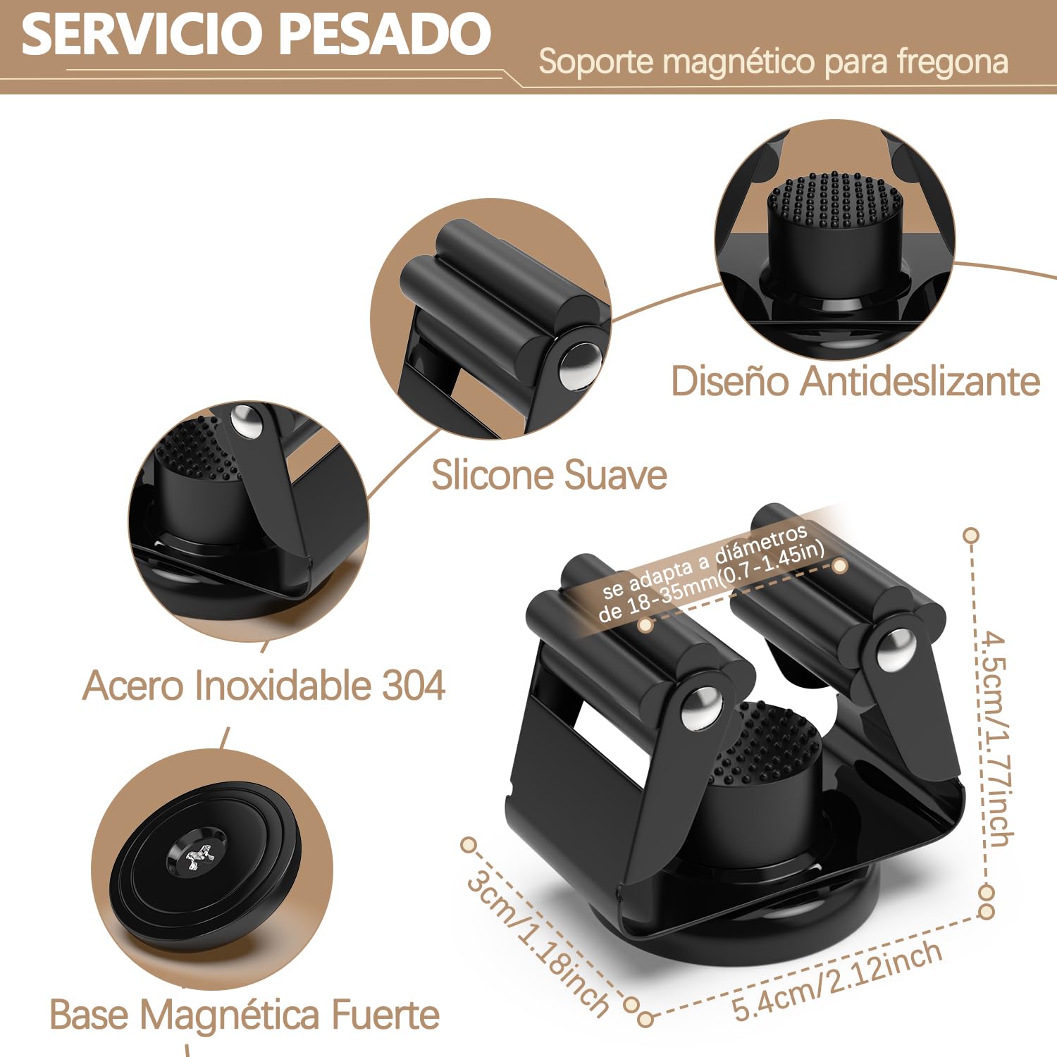 3-H 8 soportes magnéticos para escobas, de acero inoxidable, para escobas, herramientas de jardín y escobas, con 8 ganchos magnéticos para cocina, baño, garaje, jardín, hogar, color negro