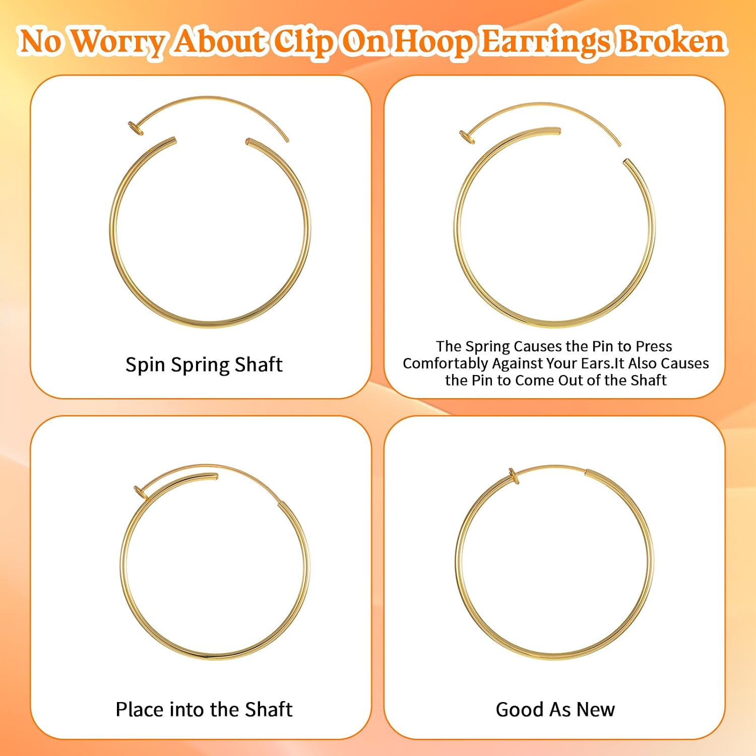 3Pairs Clip on Hoop Earrings for Women, Large Clip on Gold Earrings, Stainless Steel Non Pierced Earring Fake Hoop Earring