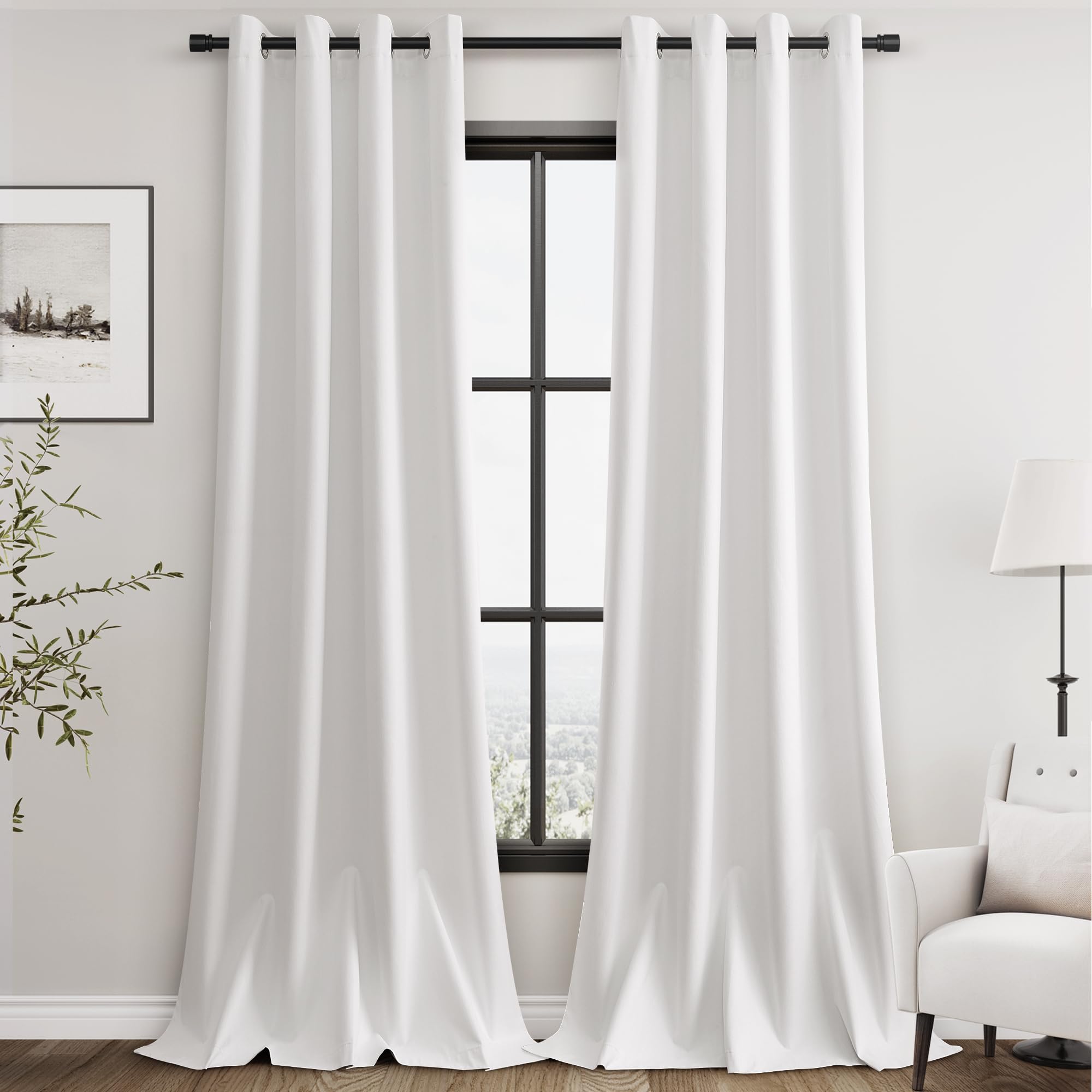 Ivory Linen 100% Blackout Curtains 102 inches Long for Bedroom Grommet Modern Farmhouse Light Black Out Curtain Primitive Textured Neutral Earthy
