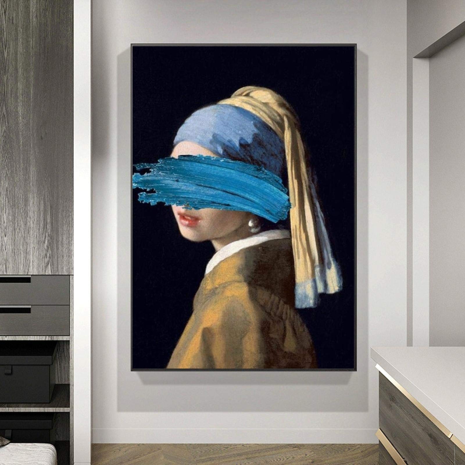 Amazon.co.jp: 真珠の耳飾りの少女面白いアートの絵画がキャンバスに