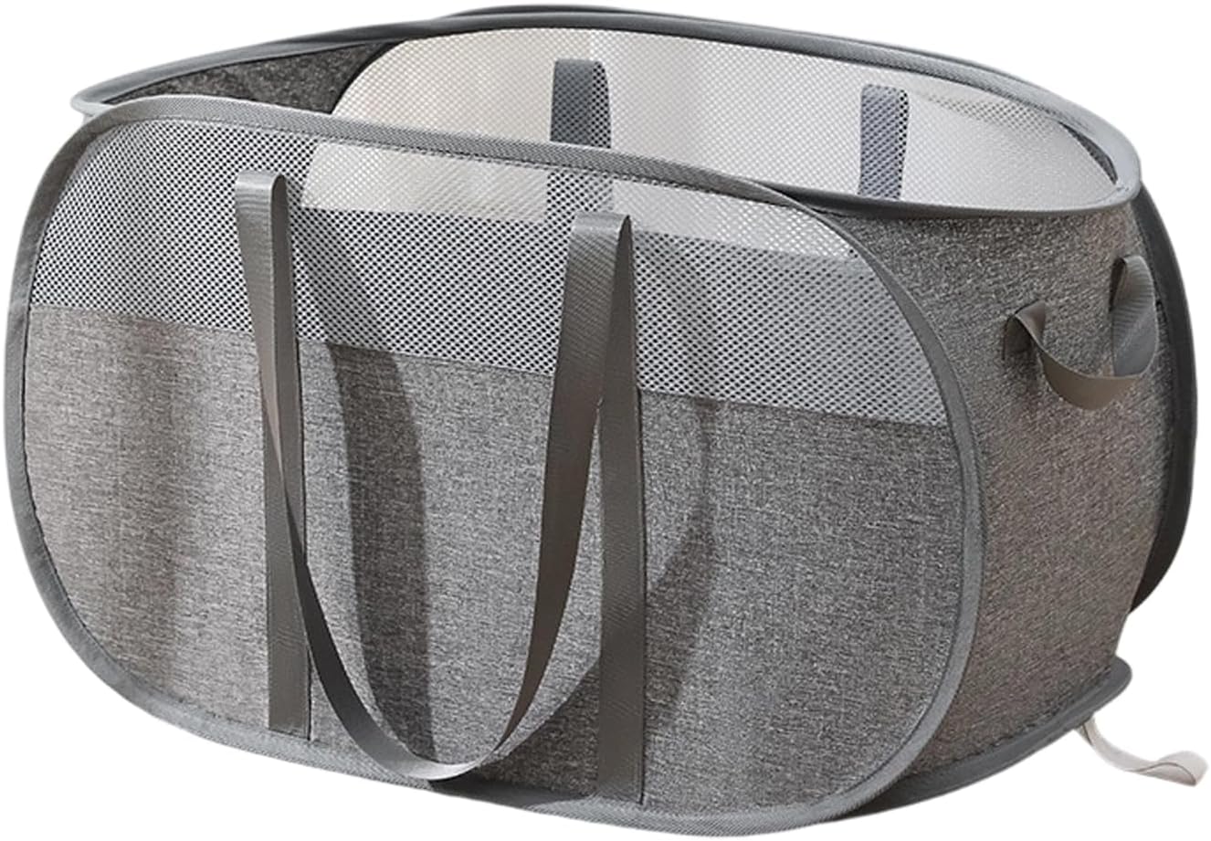 Collapsible Laundry Basket Tear Proof Pop Up Hamper with Dual Handle (Grey)