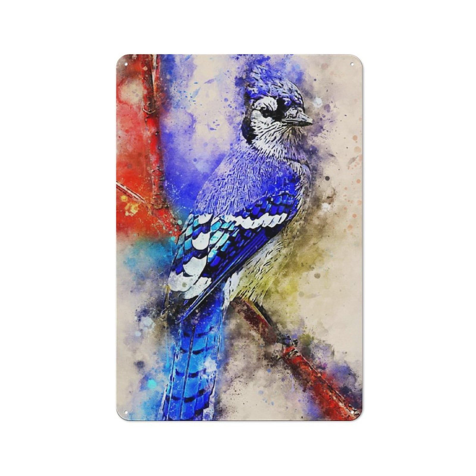 Rustic Tin Wall Sign 30x20cm Featuring Bird Watercolor New, Bistro Wall Plaque for Restaurant, Kitchen, Counter Or Breakfast Nook