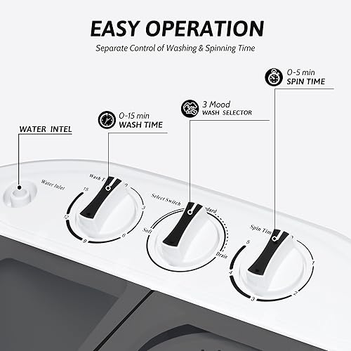 Miniatura 3 de Spurgehom Lavadora portátil con capacidad de 15 libras, lavadora y secadora 2 en 1, mini lavadora y secadora compacta de doble tina Dombo para
