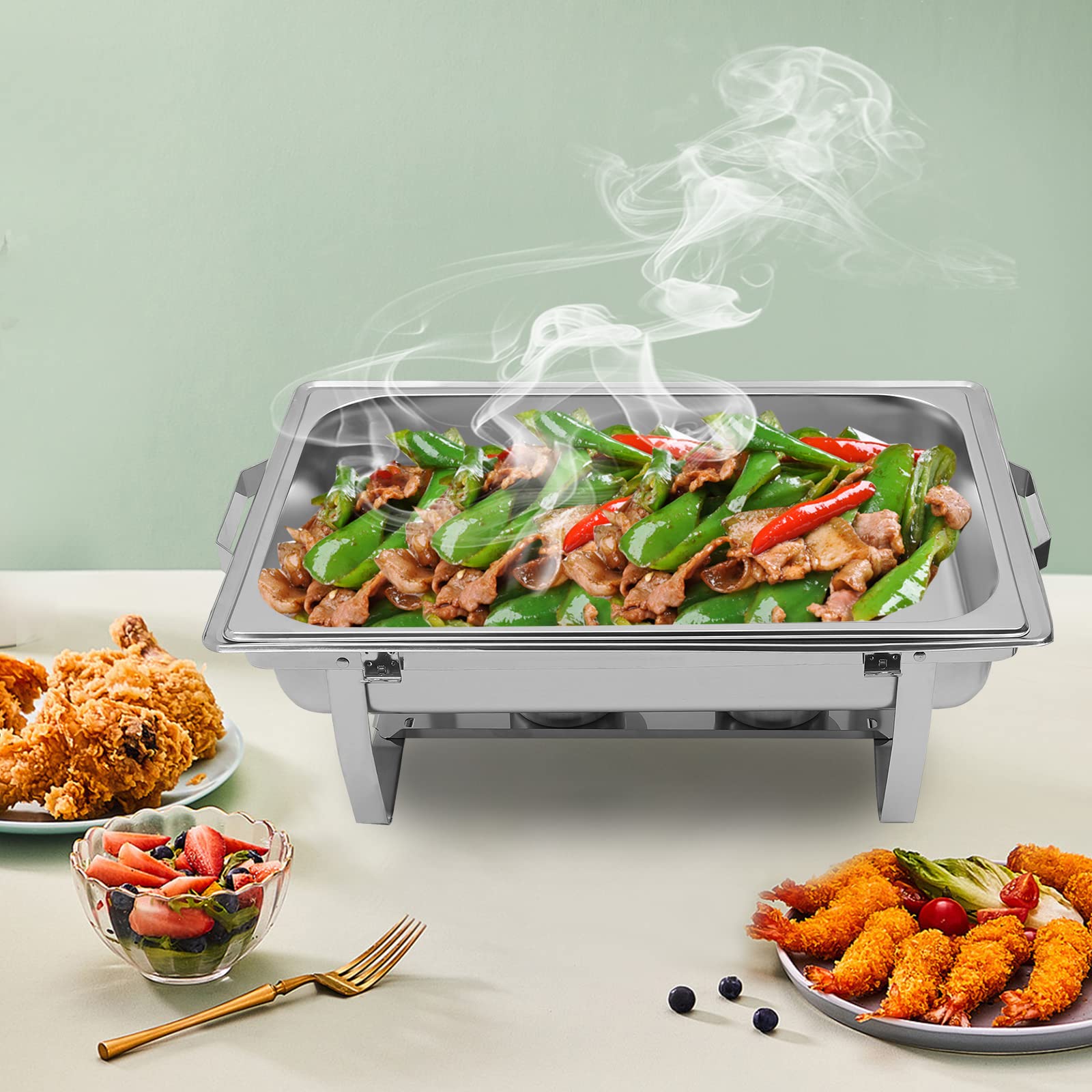 9l Chafing Dish - Scaldapiatti in acciaio inossidabile, piatto piatto piatto in acciaio inox, con coperchio scaldabagno piatto rettangolare per buffet riscaldati
