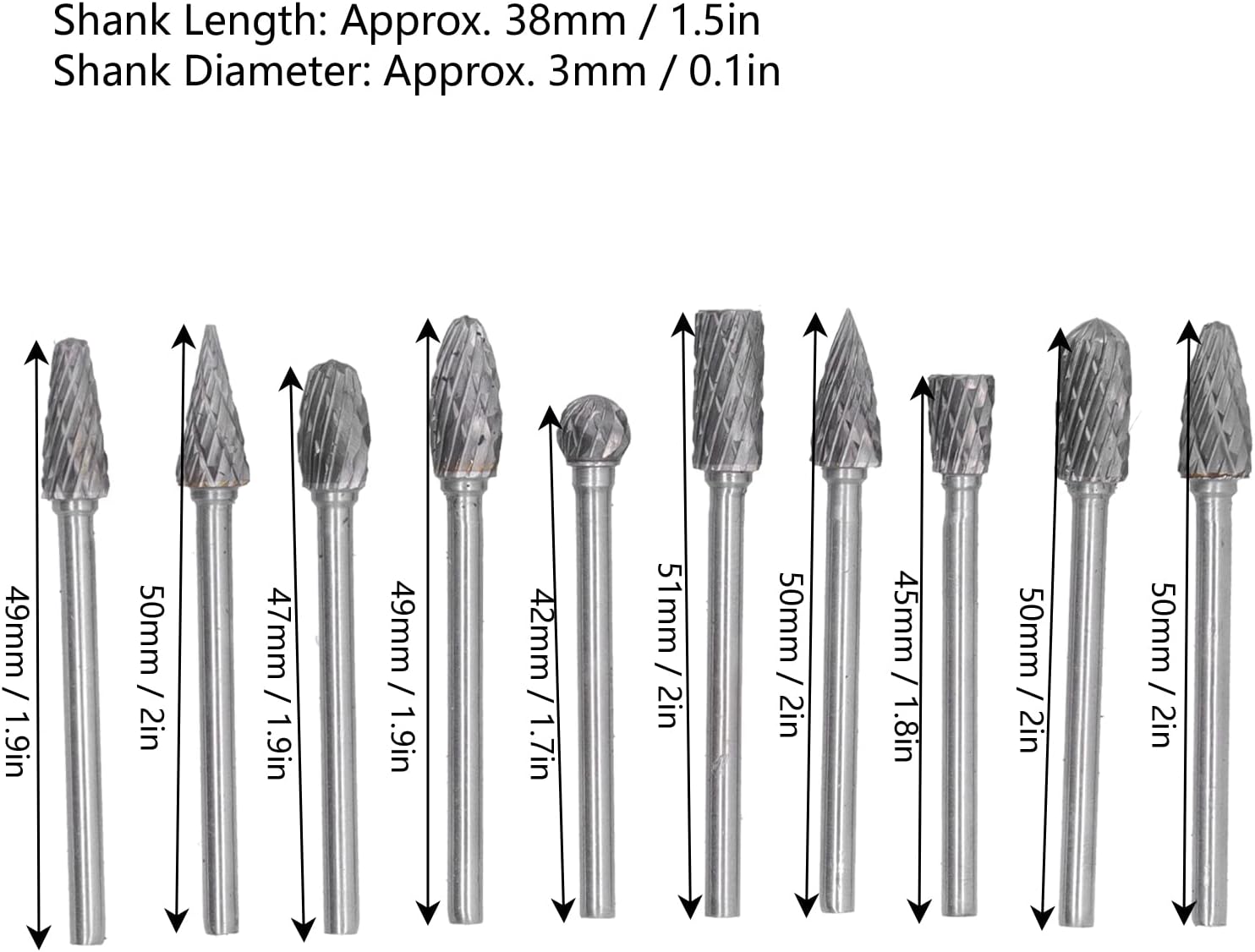 10Pcs Rotary File, Grinder Drill Bit, Grinding Head Burr Carbide Grinder Drill Bit Set Kit for Wood Plastic
