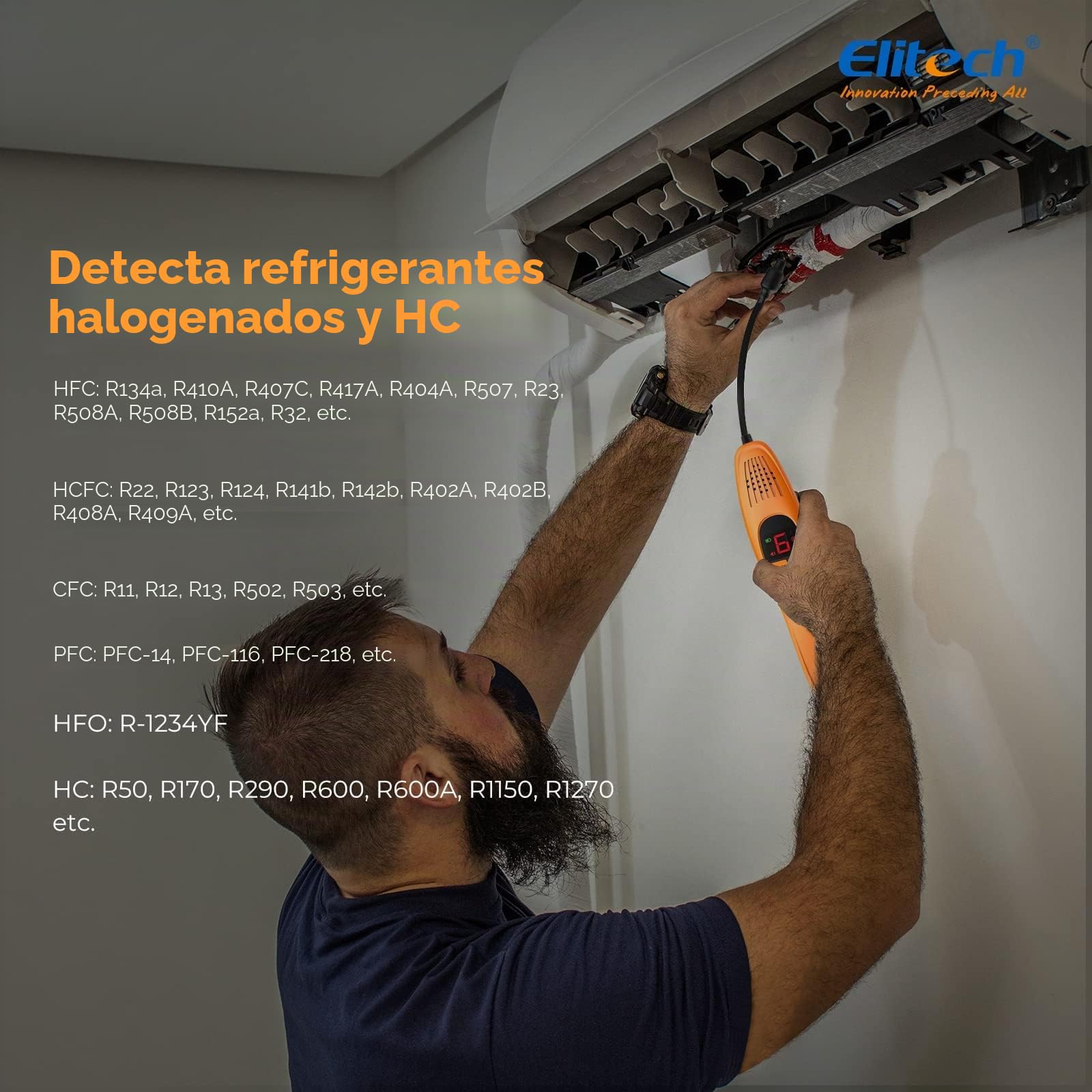 Elitech LD-100+ Detector De Fugas De Refrigerante con Sensor De Diodo,R32 R134a R410 R600a Precisión para HVAC, Automóviles Y Bombas De Calor