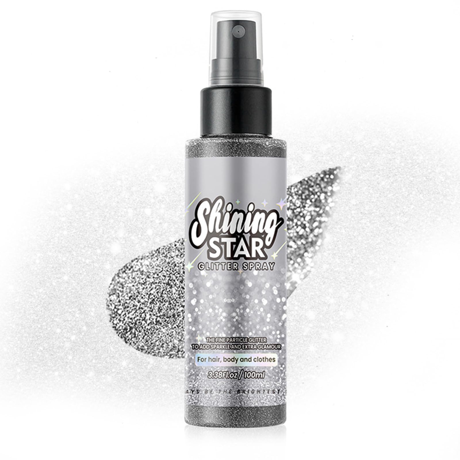 Shining Star - Spray glitterato con brillantini, 100 ml, spray glitterato, adatto per capelli, corpo, vestiti, trucco palcoscenico, feste di vacanza