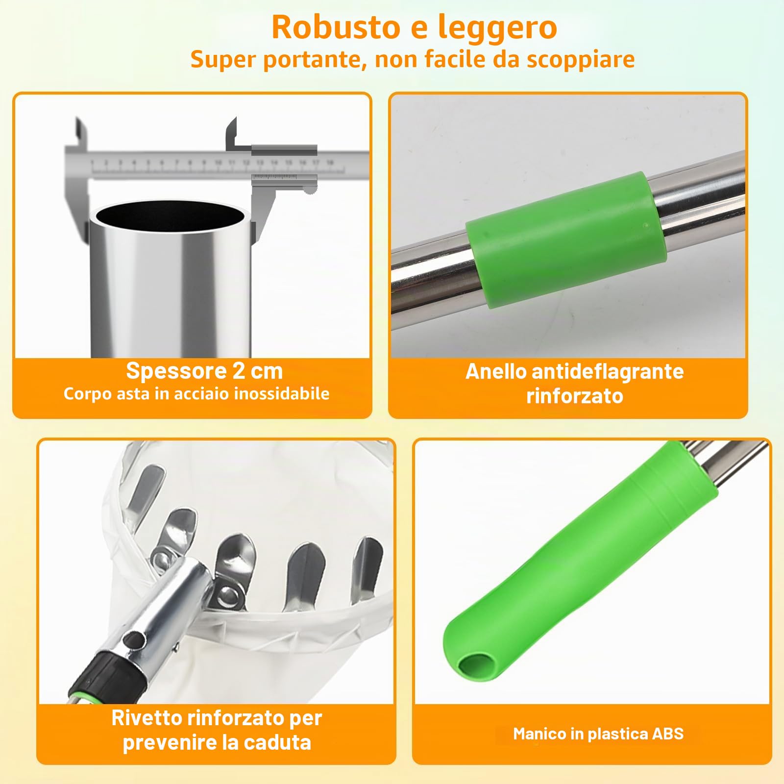 4M Raccogli Frutta Telescopico, Raccogli Cachi in Acciaio Inox e Borsa in Cotone, Regolabile Raccoglitore Mele con Manico Telescopico Lungo, Raccogli Frutta da Albero per Limoni Mele Pere Arance