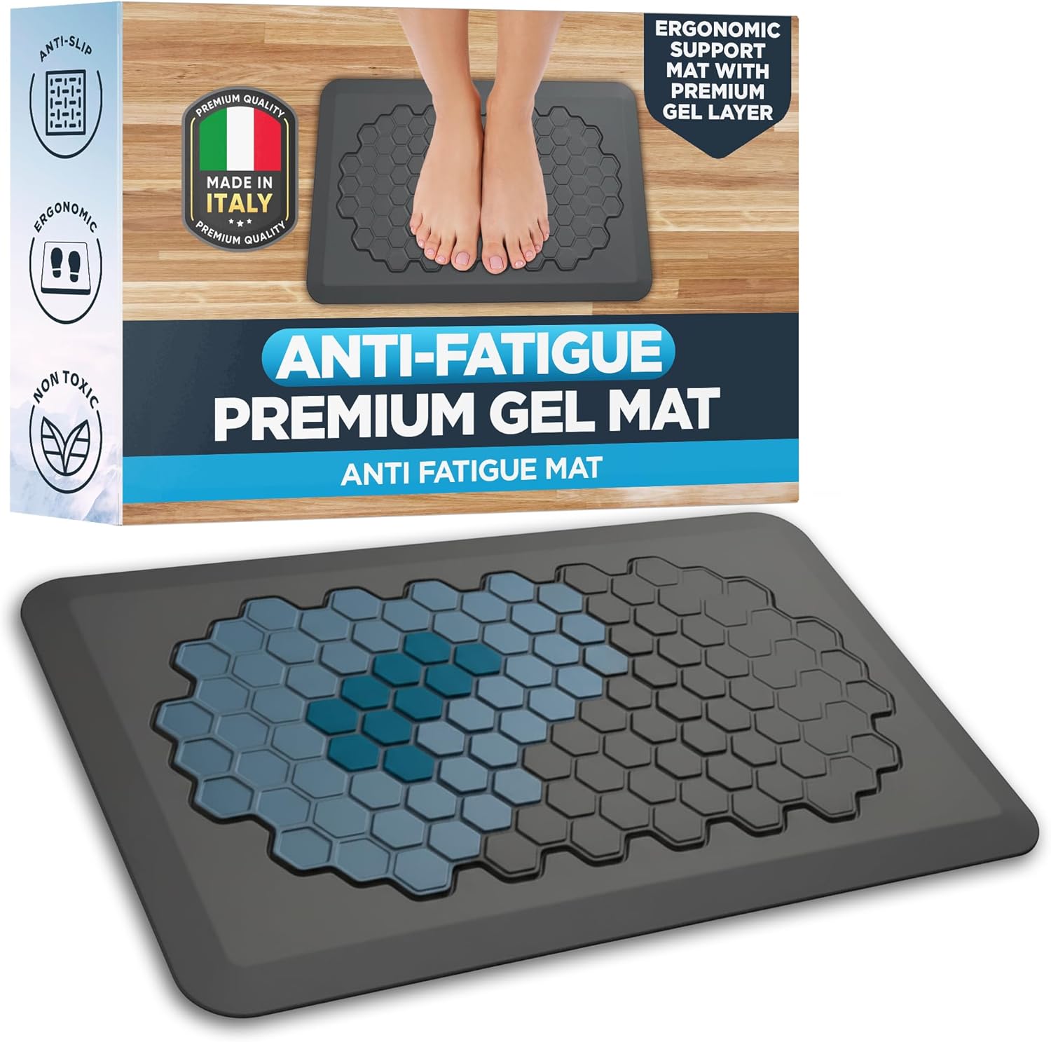 Comfort Floor Mat, Anti-Fatigue Standing Mat with Premium Gel Layer, 31x19.5x0.8 Inch Ergonomic Support Mat for Kitchen, Office, and Standing Desk, Black Anti Slip Cushion Pad for Long Standing Hours