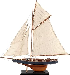 NAUTIMALL 25" Wooden Sailboat Model Columbia America's Cup Ship Nautical Yacht Vintage Rustic Home Decor (Vintage Blue)