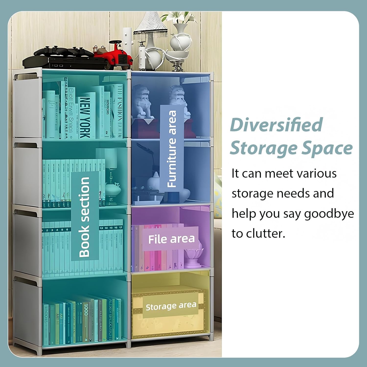TARSHYRY 5 Tiers Bookshelf, Customizable Shelving Unit, Easy Assembly for Bedroom Living Room Office, Grey, 125 x 41 x 27cm, Storage Rack (5 Tier Single Row)