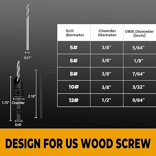 Miniatura 5 de MulWark Juego de brocas avellanadas de 82  5 brocas HSS reemplazables gratis para madera  Kit de herramientas de perforación ajustables biseladas de