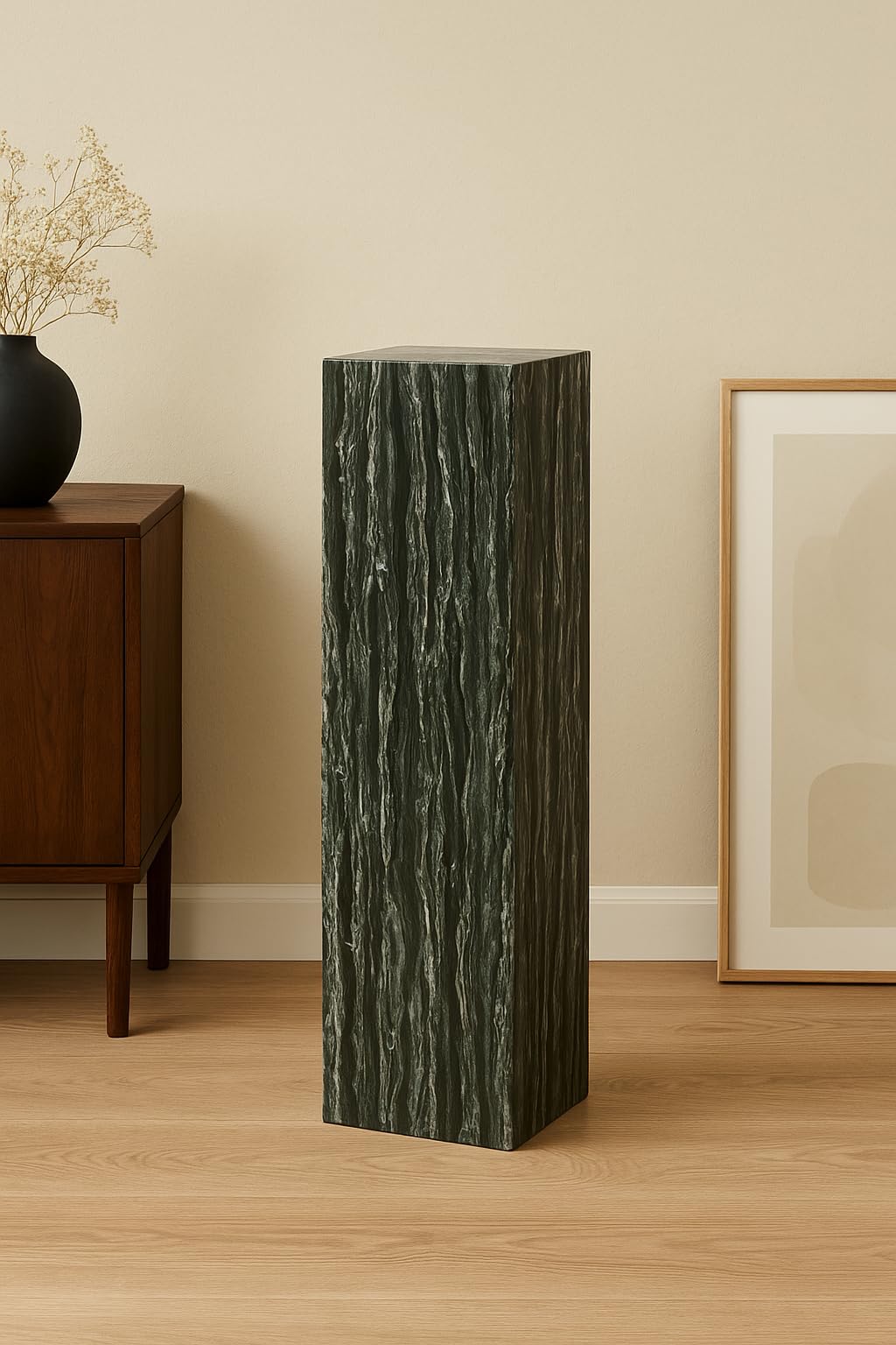Colonna decorativa per fiori, colonna in marmo, colonna angolare in marmo composto da marmo verde, fatto a mano, dimensioni 62 x 21 x 21 x 21 cm, peso: 24 kg