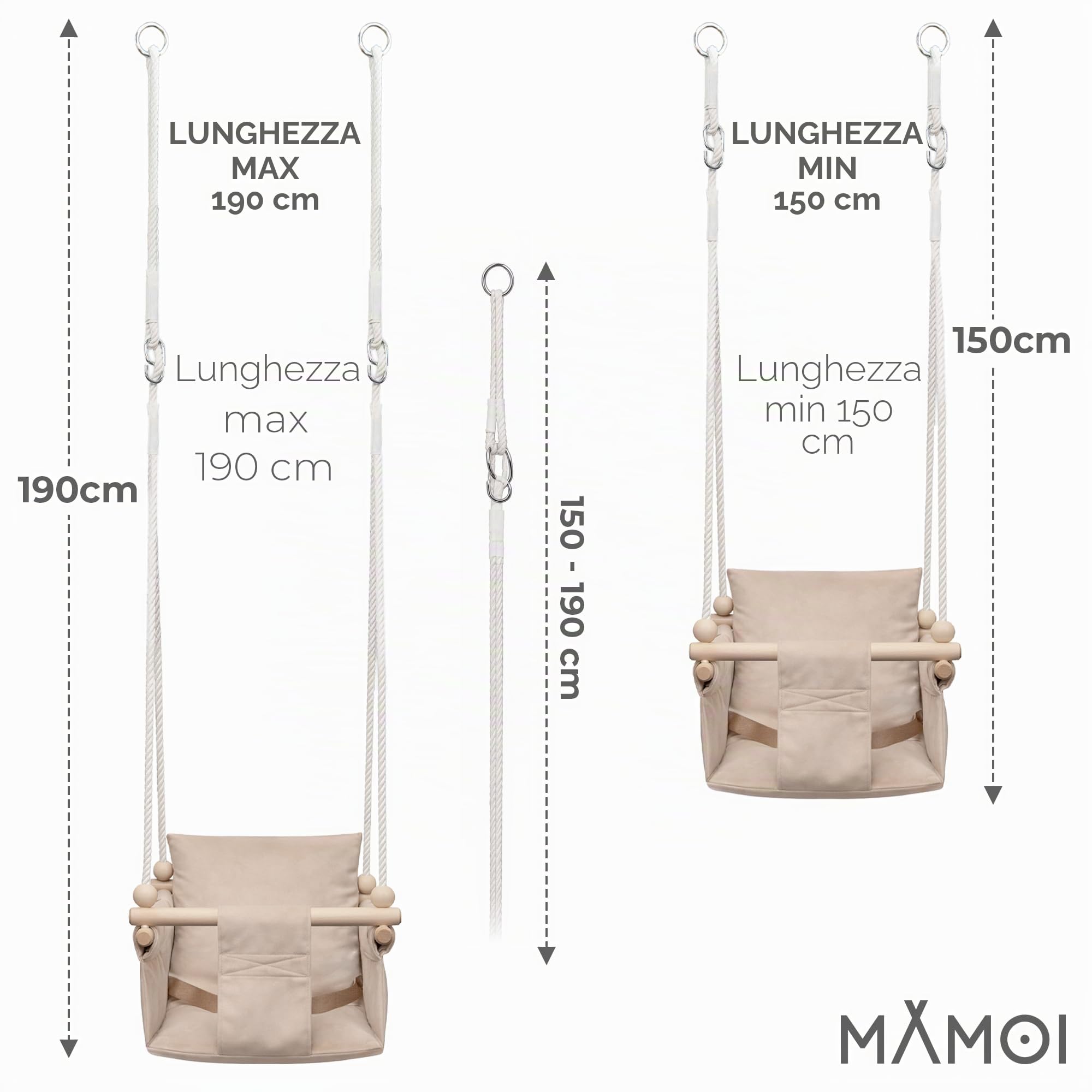 MAMOI® Altalena neonato per bambini, Altalene di legno da interno, Dondolo a porta da casa, Altalena design scandinavo a partire da 1 anno 2/3 anni, Baby swing