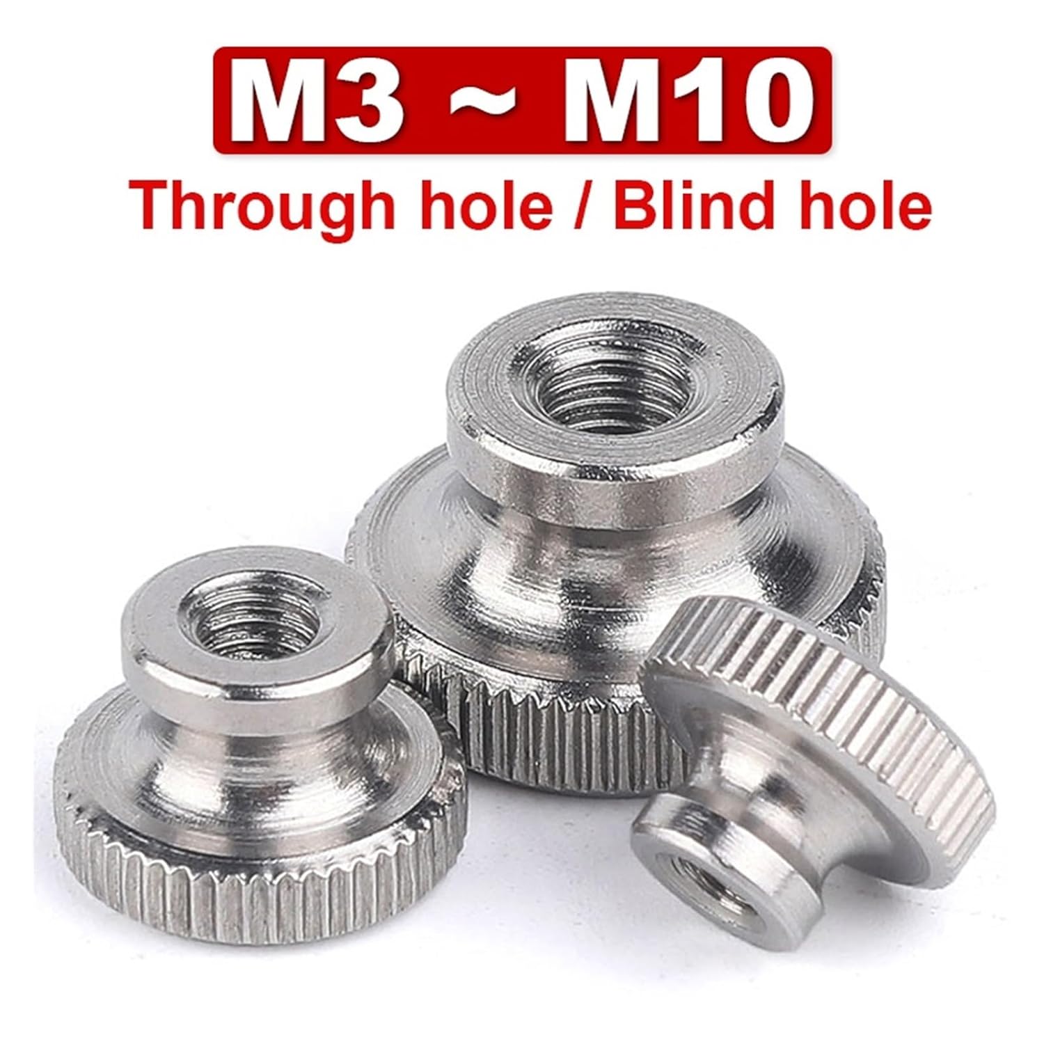Knurled Coupling Nuts M3M4M5M6M8M10 304Stainless Steel Hand Nut GB806 High Head Knurled Thumb Through Hole Blind Hole Nut Advertising Decorative Nail(Through Hole,M10 (1Pcs))