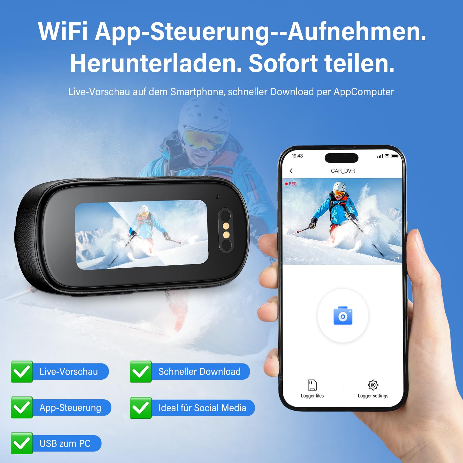 4K Bodycam Action Cam mit 64GB Karte, 6-Achsen EIS Stabilisierung | Mini Kamera HDR, 145° Weitwinkel, WiFi APP, Magnetische Mini Action Cam für POV Aufnahmen, Motorrad, Fahrrad und Reisen