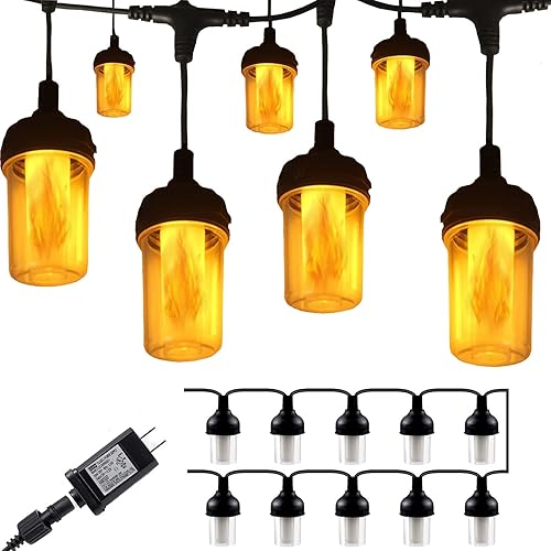 GEZHOUBA Cadena de luces de llama parpadeante para decoración de Halloween al aire libre cadena de luces LED impermeables de 308 pies para