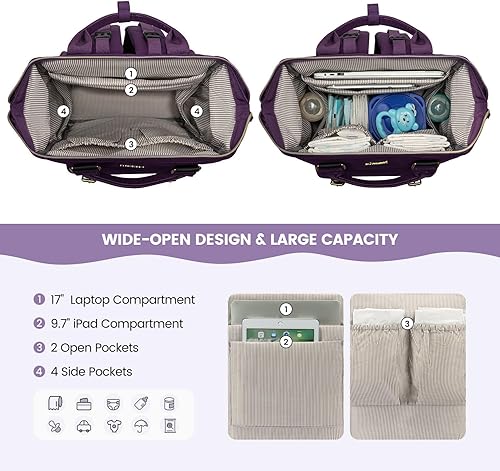 Miniatura 2 de LOVEVOOK Mochila para pañales, bolsa de bebé grande con cambiador, bolsas de pañales de viaje para mamá, bolsa de pañales con correa para cochecito,