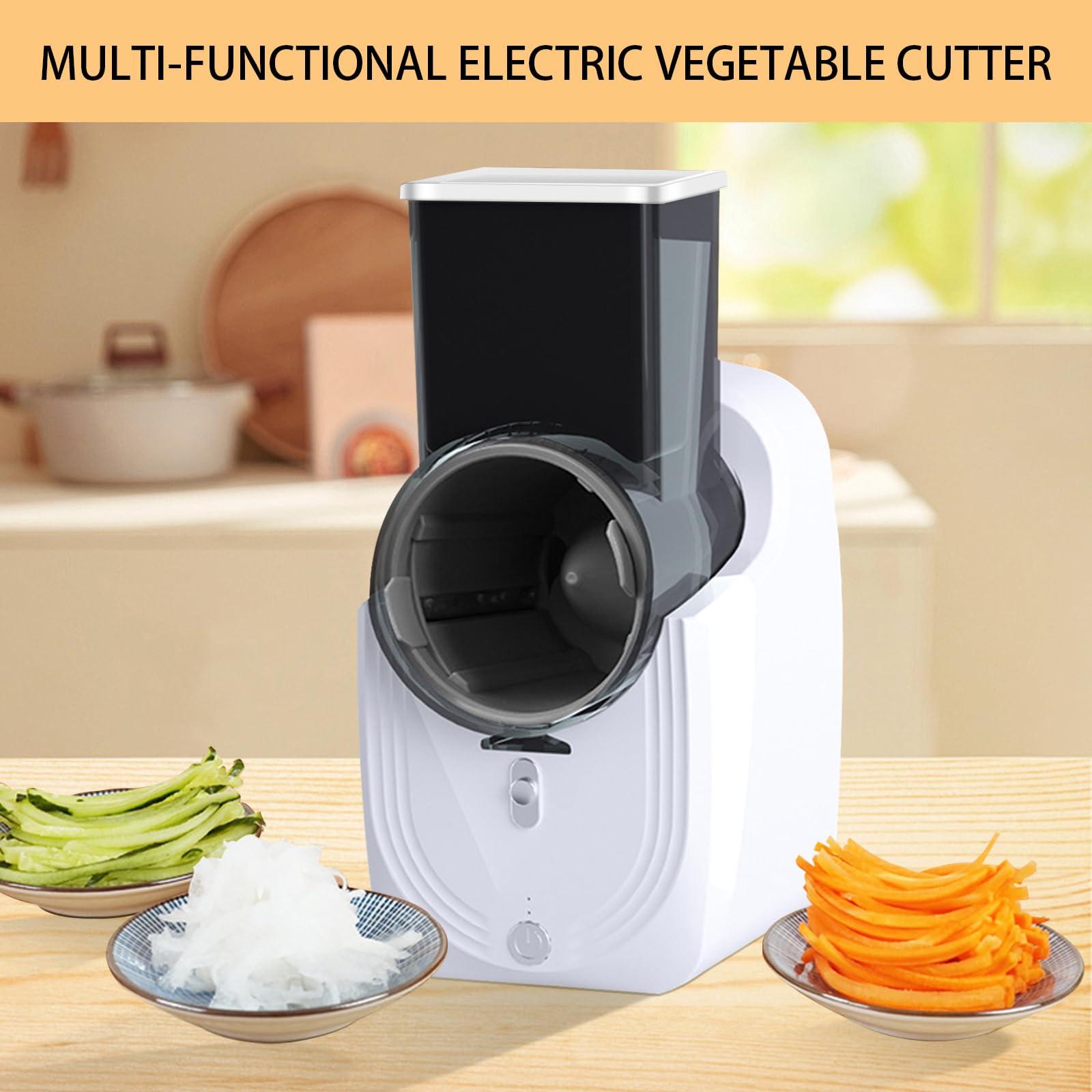 Grattugia elettrica per verdure, affettatrice per verdure con 3 lame diverse, 50 W, con scatola di stoccaggio, grattugia per frutta e verdura, cucina, ristorante (bianco)