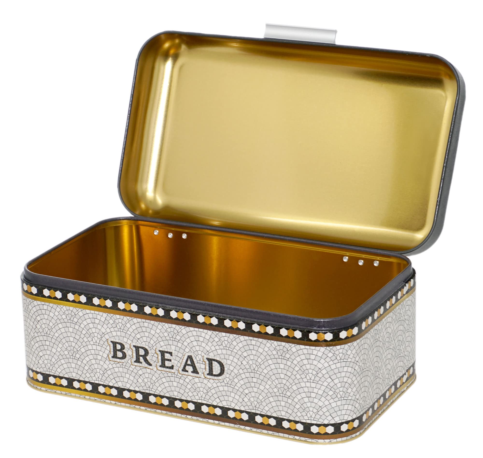 Lashuma Panera de metal gris mosaico, caja de pan grande, recipiente con solapa, 36 x 21 cm