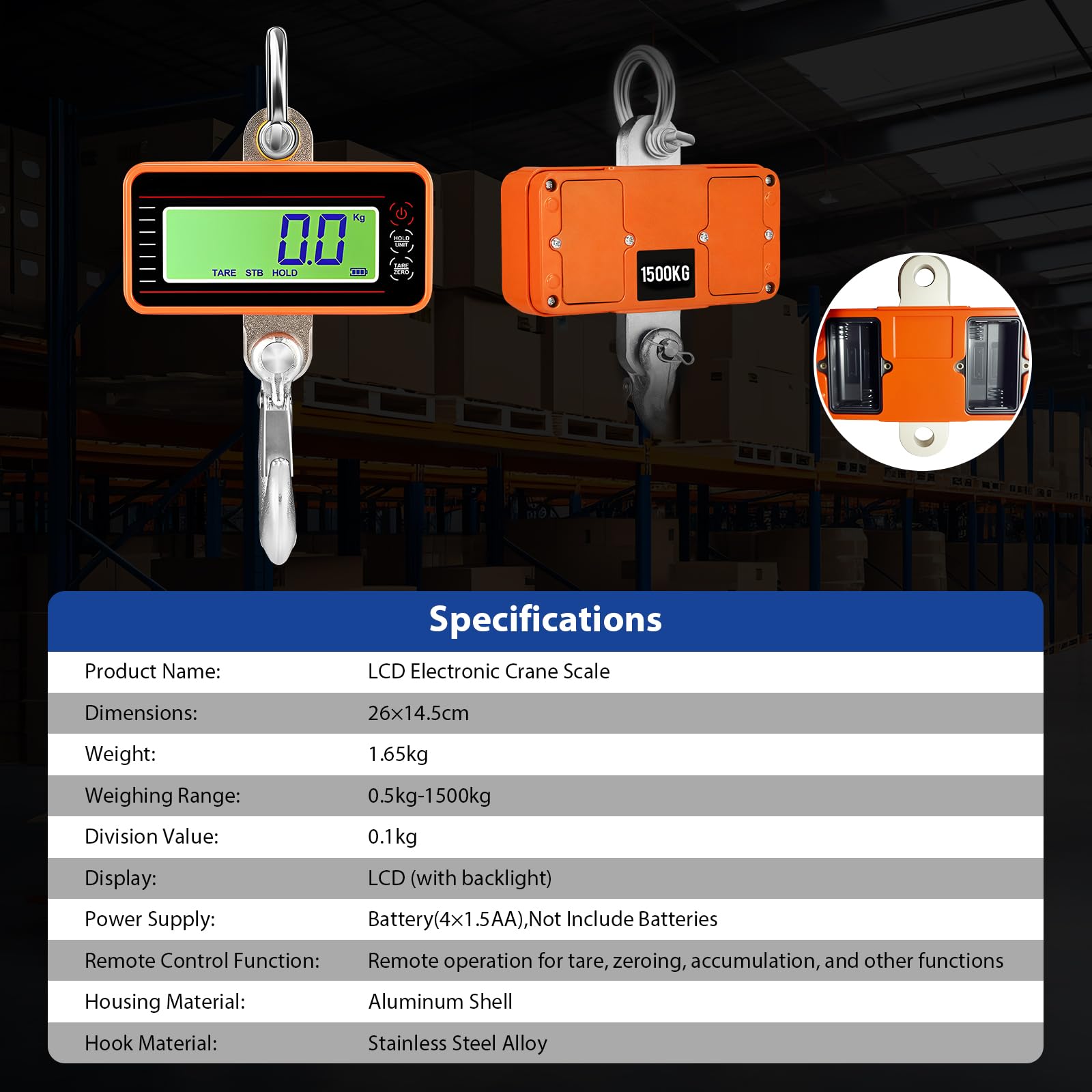 Báscula Industrial 1500Kg/3306Lbs, Báscula De Grúa Pesado Escala Colgante, Dinamometro Digital Con Control Remoto, Balanza Digital Para Maletas, Equipaje, Pesaje En Muelle, Agricultura