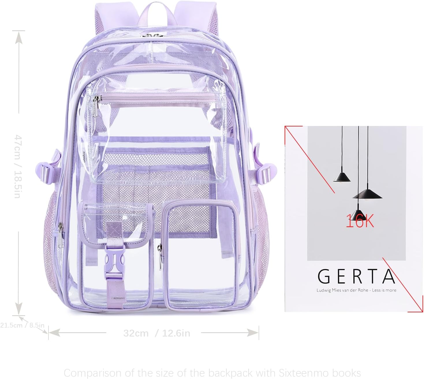 abshoo Large Clear Backpack For Girls Women School Bookbag Heavy Duty Transparent Backpack (Purple) - Image 5