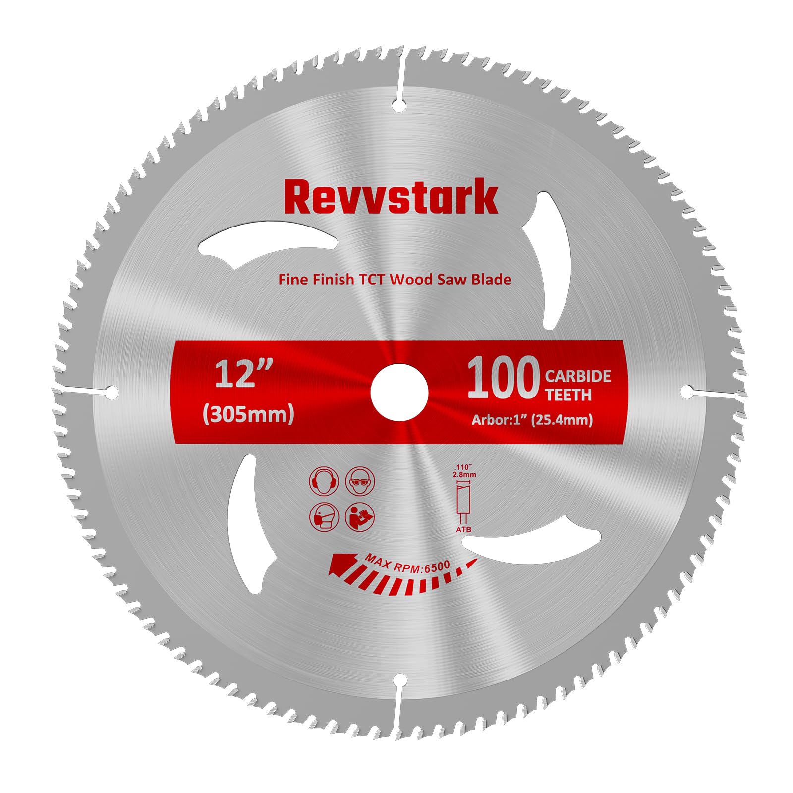 Revvstark 12 Inch 100 Tooth, Carbide Tipped Teeth, TCT Saw Blades for Cutting Various Wood, Plastic and Composite Materials with 1-Inch Arbor