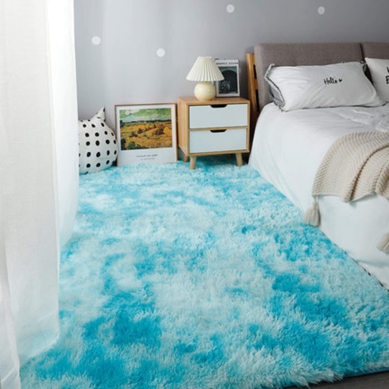 Tapis shaggy fourrure bleu pour chambre d'enfant et pépinière cocooning