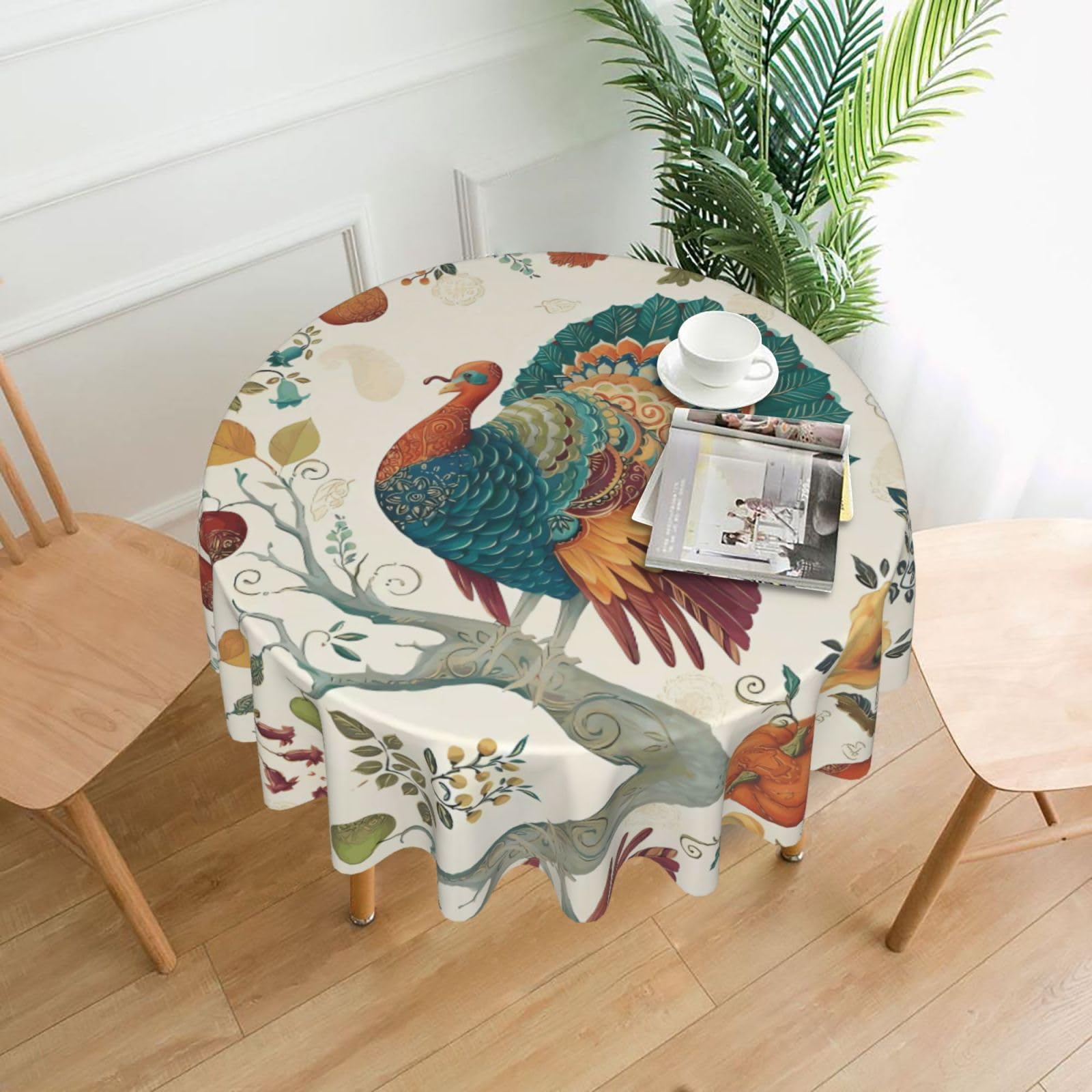 YYHWHJDE Thanksgiving Turkey Prints Round Decorative Tablecloth 60in - High-Grade Polyester Throw for Elegant Dining & Festive Gatherings