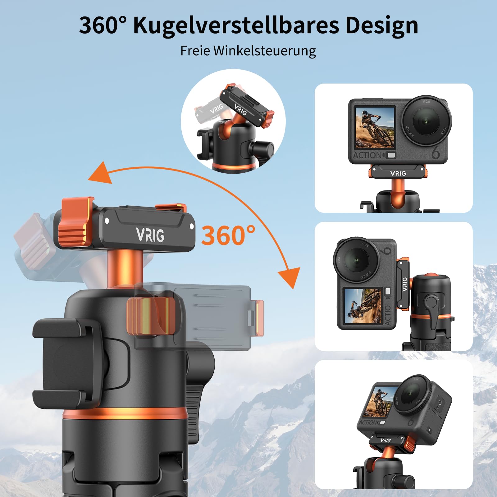 VRIG AC-90S Selfie Stick Stativ für DJI Osmo Action 6/5 Pro/ 4/ Osmo 360 | 55 cm Verlängerungsstab mit Magnetischer-Schnellwechseladapter & Fernbedienung für Vlogs, Live-Übertragungen und Reisen
