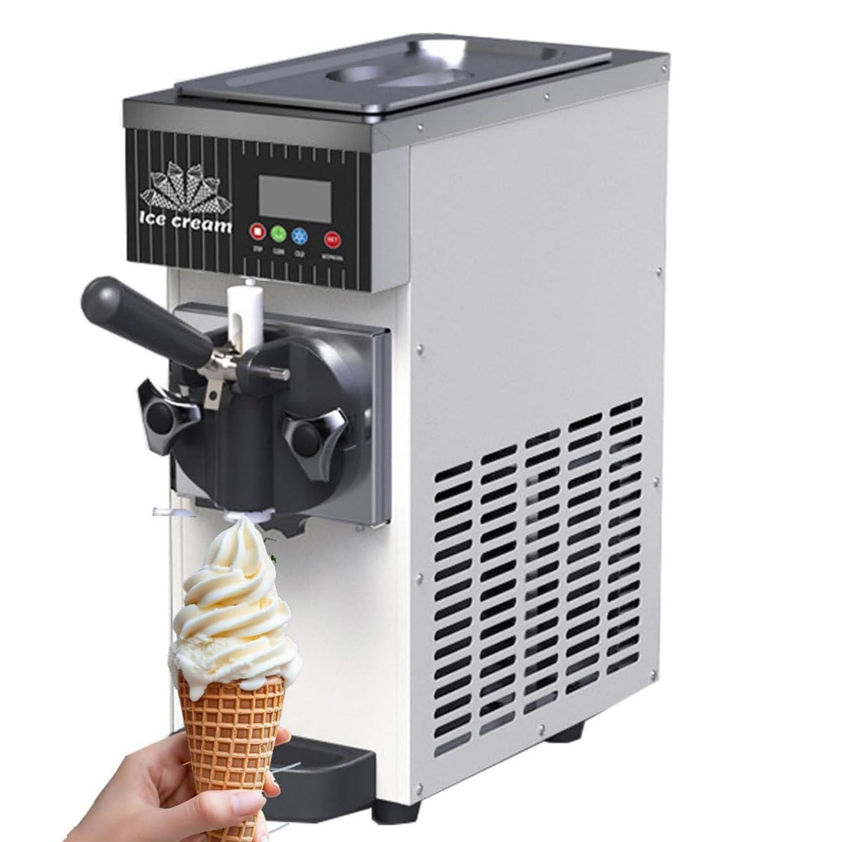 HUMNZR 450w/750wsingle Flavor Commercial Ice Cream Machine, Countertop Yogurt Maker, Soft Serve Ice Cream Machine, 4-8kg/H Output, For Restaurants & Dessert Shops White-450W