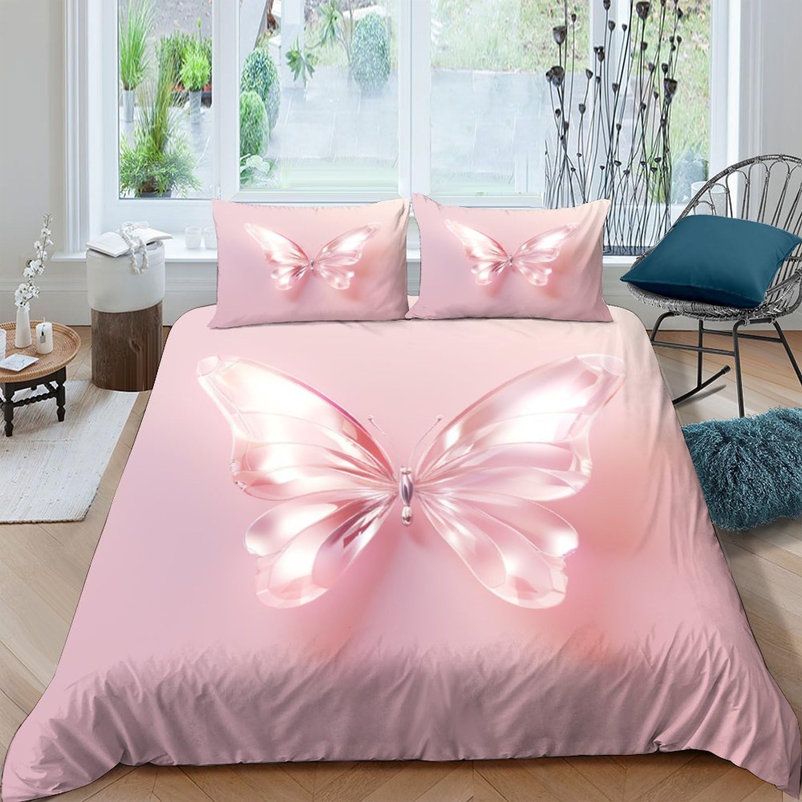 Set de housse de couette 3 pièces 200x200cm microfibre imprimé papillons 3D