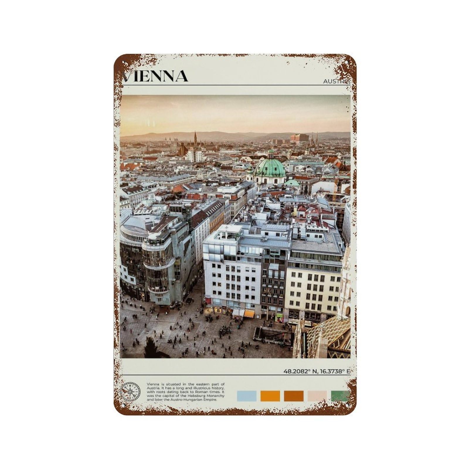 xiaoxiaoshen Real Photo Vienna Decor Austria Wall Decor Art Metal Tin Poster Modern Home Decor Art Home Bar Shop Decorations Vintage Sign 30x20cm
