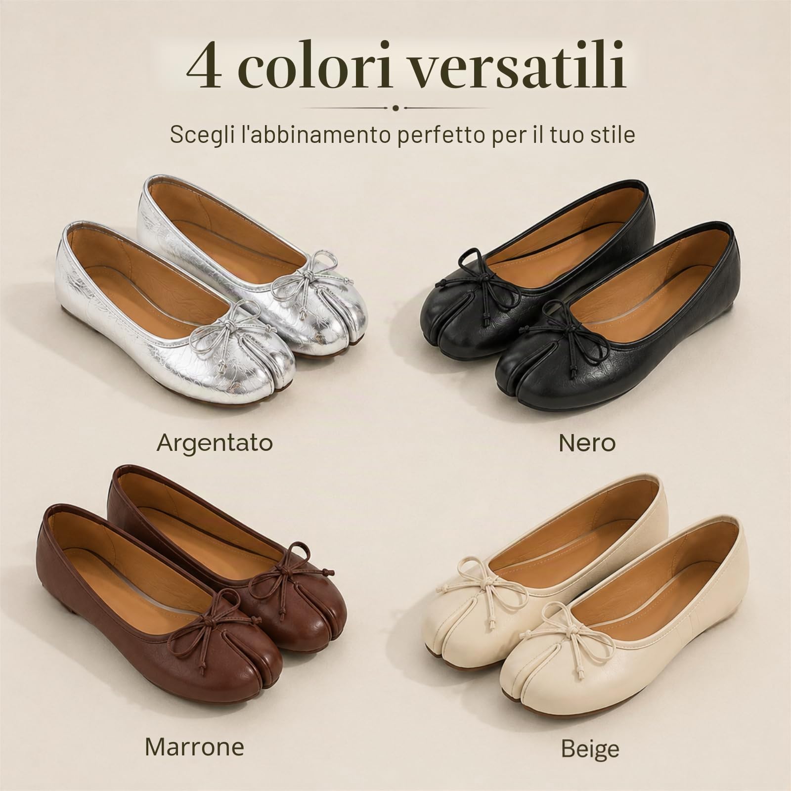 JCVBN - Scarpe basse da donna con punta divisa e fiocco, in morbida pelle, con fiocco sul davanti, basse, senza lacci, ballerine