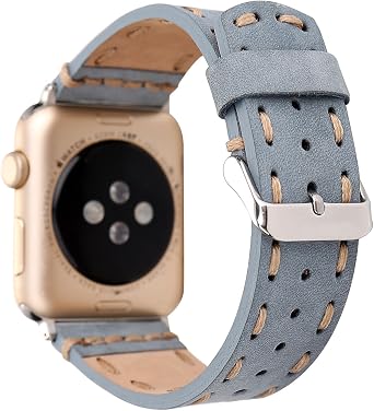 MeShow 49mm 45mm 44mm 42mm Handmade Vintage Calf Genuine Leather Strap Wrist Band with Secure Metal Clasp Buckle Compatible for Apple Watch Series 8/7/SE/6/5/4/3/2/1/UltraNot for iWatch 40mm/38mm