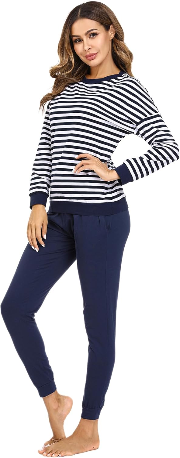 Soft Womens Pajama Sets Cotton Long Sleeve Pj Sets Comfy 2 Piece Sleepwear Cozy Loungewear Nightwear With Pockets - Image 2