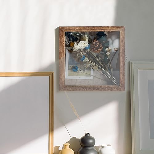 Miniatura 9 de GraduatePro Marco de caja de sombra de 13 x 16 pulgadas con parte trasera de lino, puerta de ventana de cristal real con bisagra, marco de fotos,