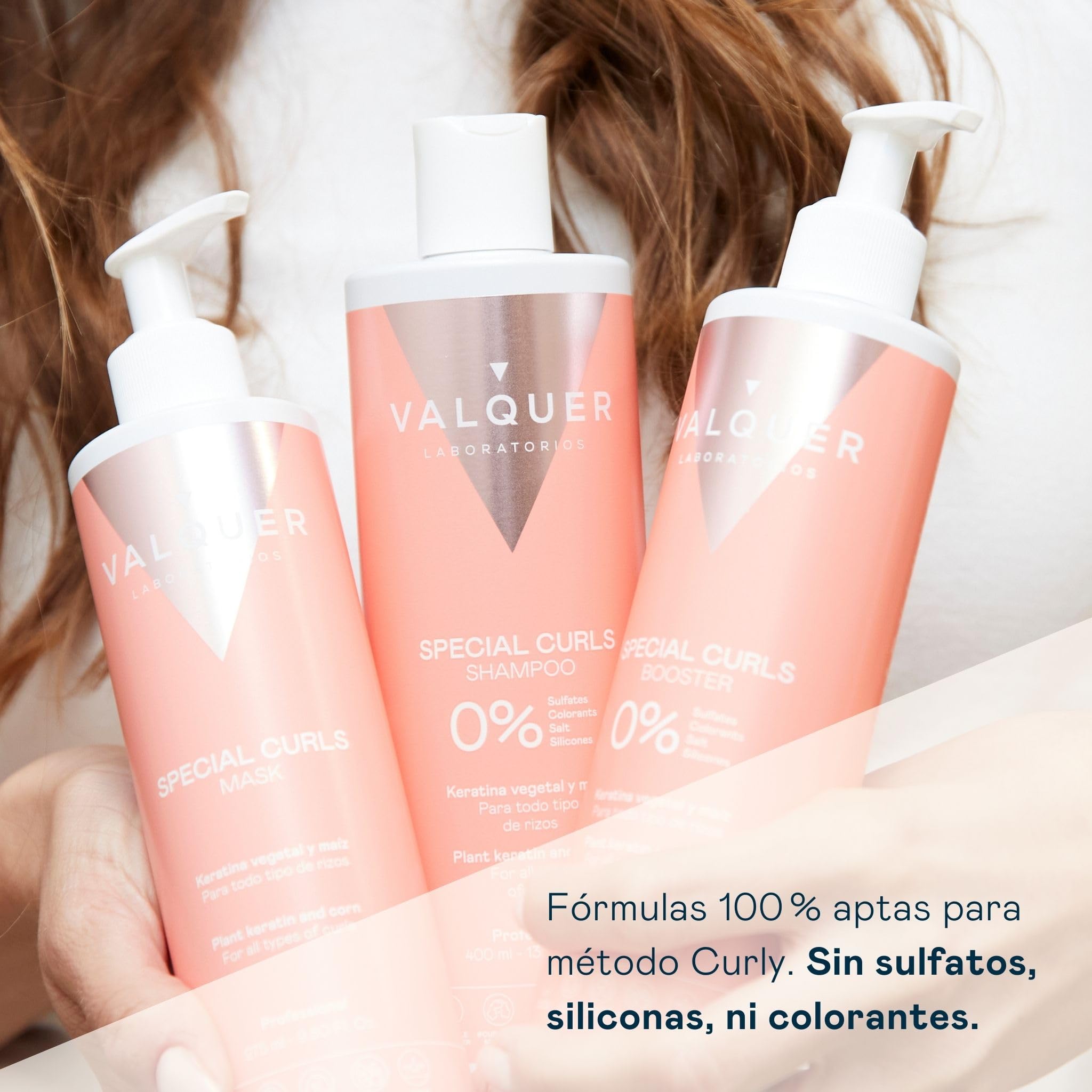 Valquer Pack Especial Rizos Champú 400ml, Mascarilla 275ml y Booster Activador 300ml. Tratamiento del Cabello Rizado Método Curly Rizos Definidos. Hidrata y Suaviza con Keratina Vegetal y Maíz. Vegano