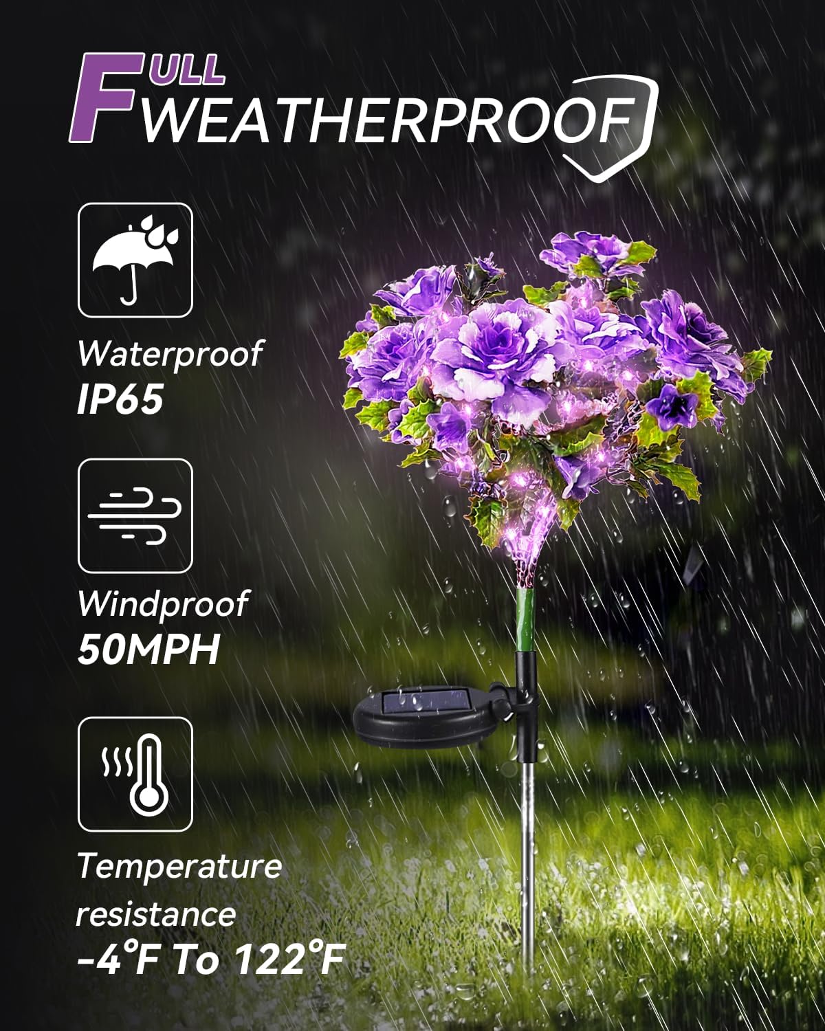 Neporal Solar Light Outdoor - 2 Pack Solar Garden Lights with Purple Carnation Solar Flowers, Solar Lights Outdoor Waterproof IP65, Solar Outdoor Lights Decorative for Outdoor Garden Decoration.