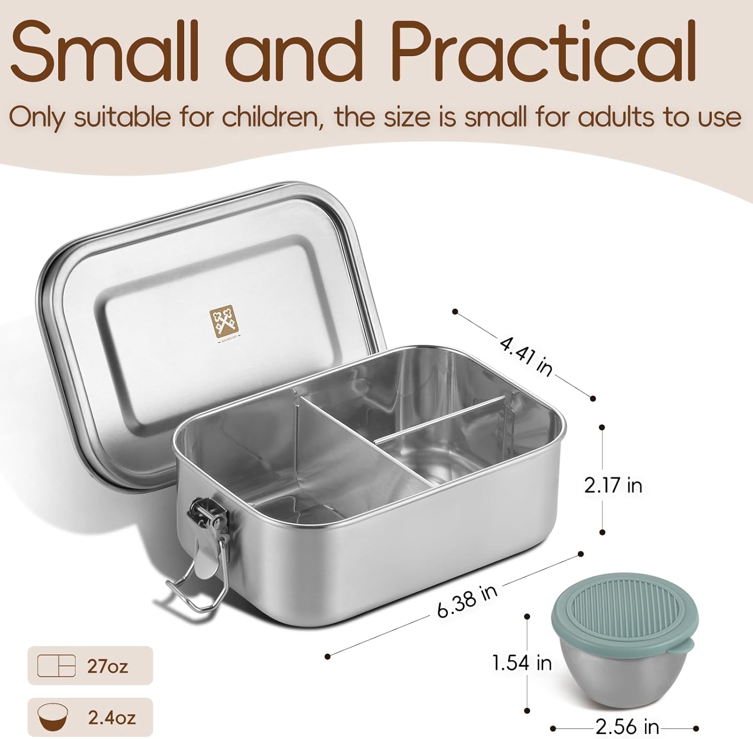 GOLDEN KEY 27oz Stainless Steel Bento Box for Kids,BPA Free Lunch Box for Kids with Leakproof Condiment Container,3 Compartment Bento box for School and Eating Out,Freezer & Dishwasher Safe(Green) - Image 2