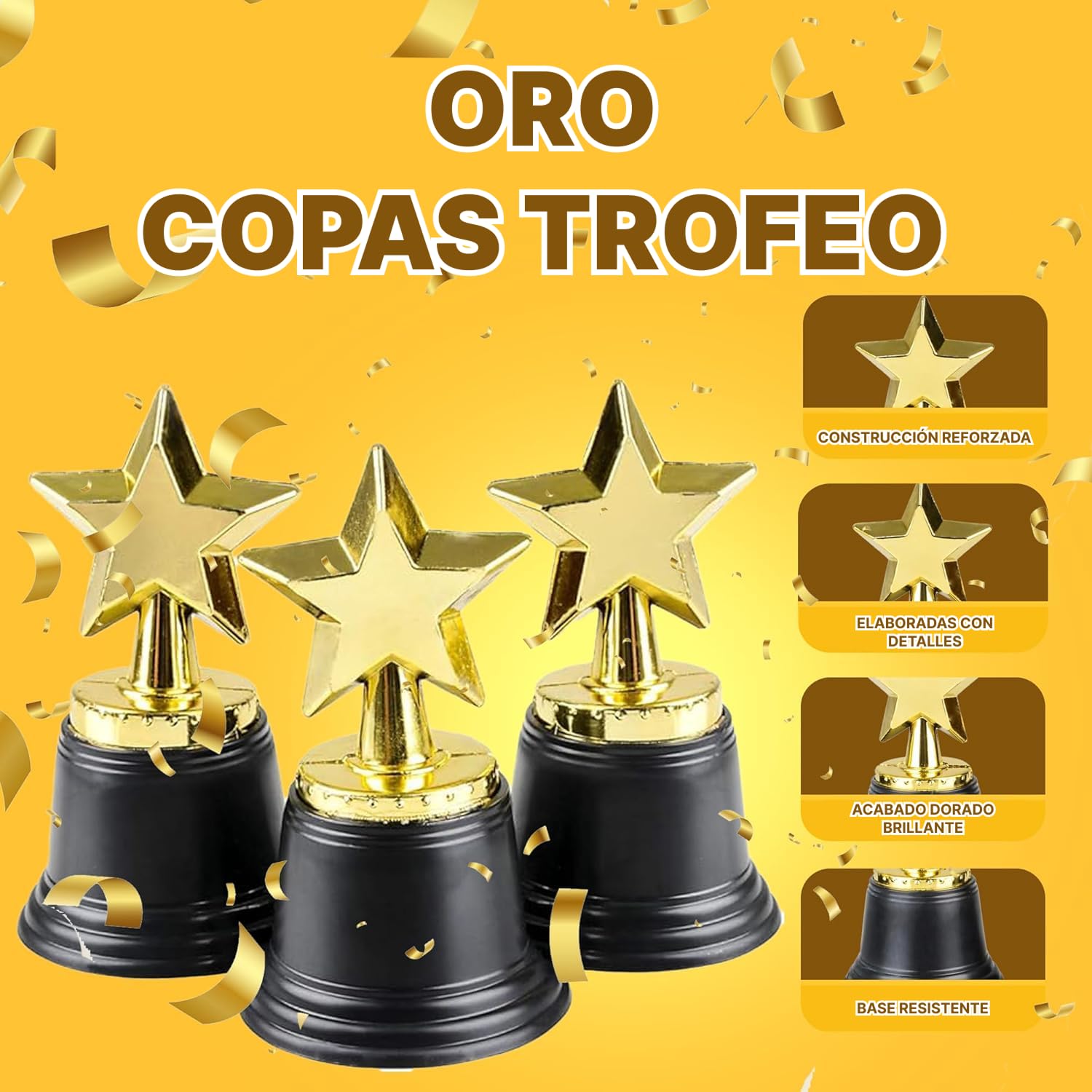 Bedwina Star Trophy 12-pack – Dorados 11,4 cm, Premios para Niños y Adultos, Concursos, Eventos Deportivos
