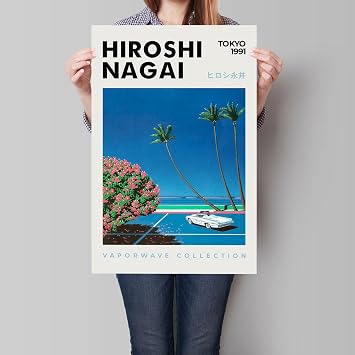 foefvpeft 3 Piece Vintage Canvas Wall Art, Hiroshi Nagai Vaporwave Poster for Room Aesthetic, Retro 90s Japanese Manga Colorful Art Print, Modern Japanese Landscape Art 16x24in Unframed