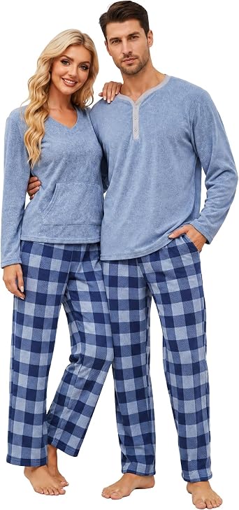 U2SKIIN Couple Pajama Sets, Plaid Pajama Set for Men and Women Soft Warm Pjs Set