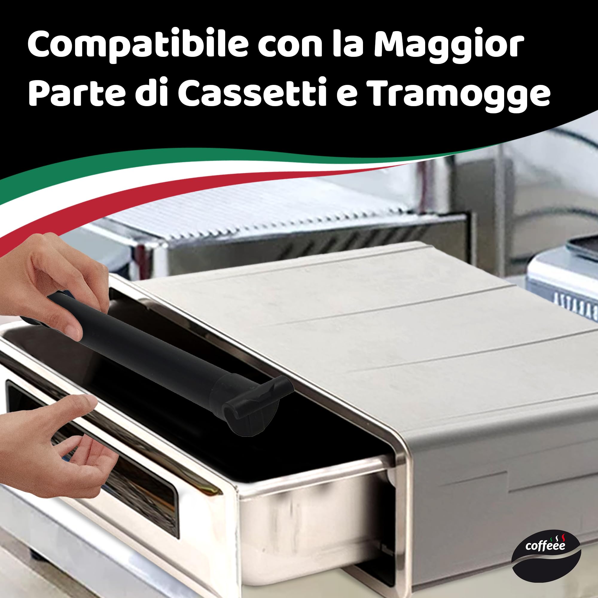 COFFEEE Bastone Battifiltro Caffe - Bastone per Cassetti del Caffè Compatibile con la Maggior Parte di Cassetti e Tramogge - Diam. 30 mm, Lungo 342 mm - Ganci di Supporto - Prodotto in Italia