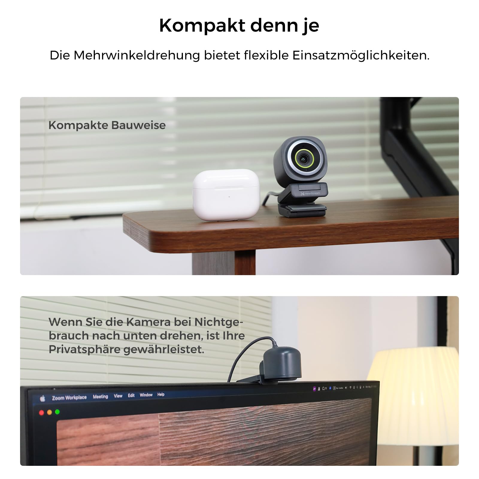 NearStream UHD kamera internetowa 2K z mikrofonem, kamera PC z autofokusem, pole widzenia 90°, port USB, maska, do Skype, FaceTime, Hangouts, PC/Mac/ChromeOS/Android V02
