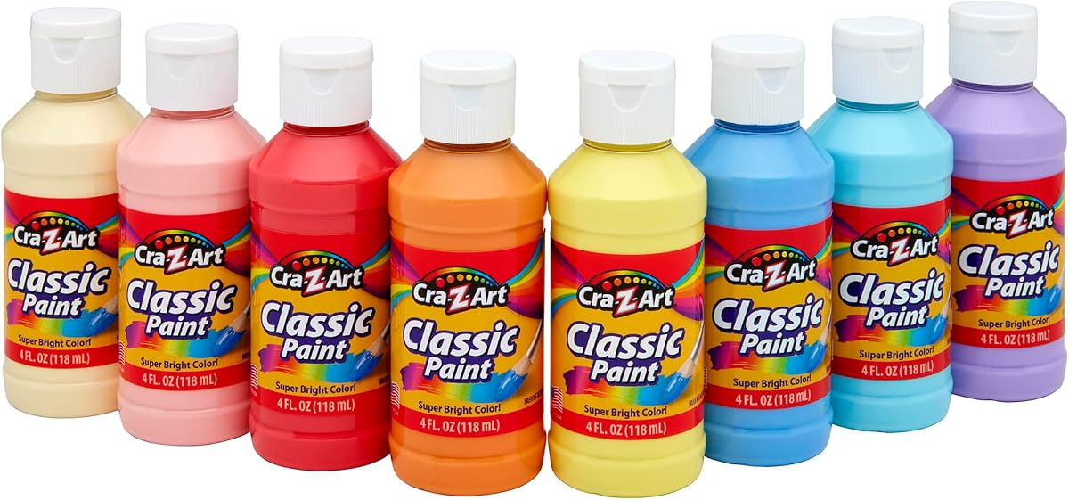 Classic Washable Paint 4oz 8ct Pastels, Vibrant Colors for Arts & Crafts, School Projects, Creative Play & More! Made in USA